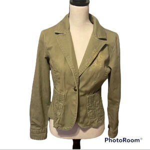 SO Olive Green Cotton Denim Jacket Gold Floral L